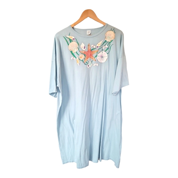 Vintage 80's Beach Sea Shell Oversized T Shirt Dress / Beach Cover Up / One Size - Picture 1 of 5